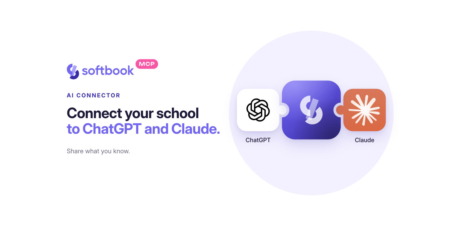Softbook MCP AI Connector: the Softbook app icon joined like a puzzle with ChatGPT and Claude
