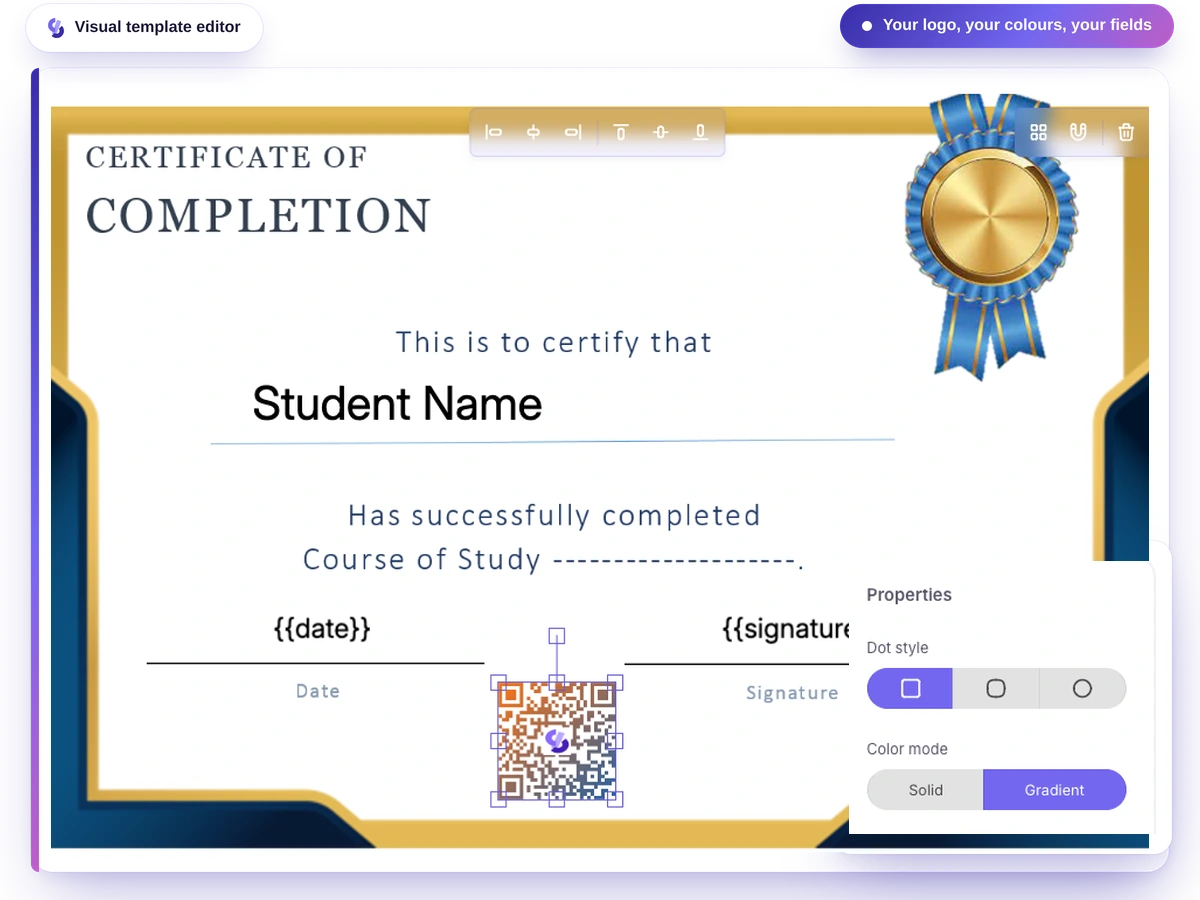 Certificate template editor in Softbook Certify