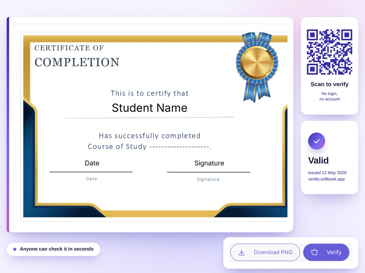 Certificate verification page