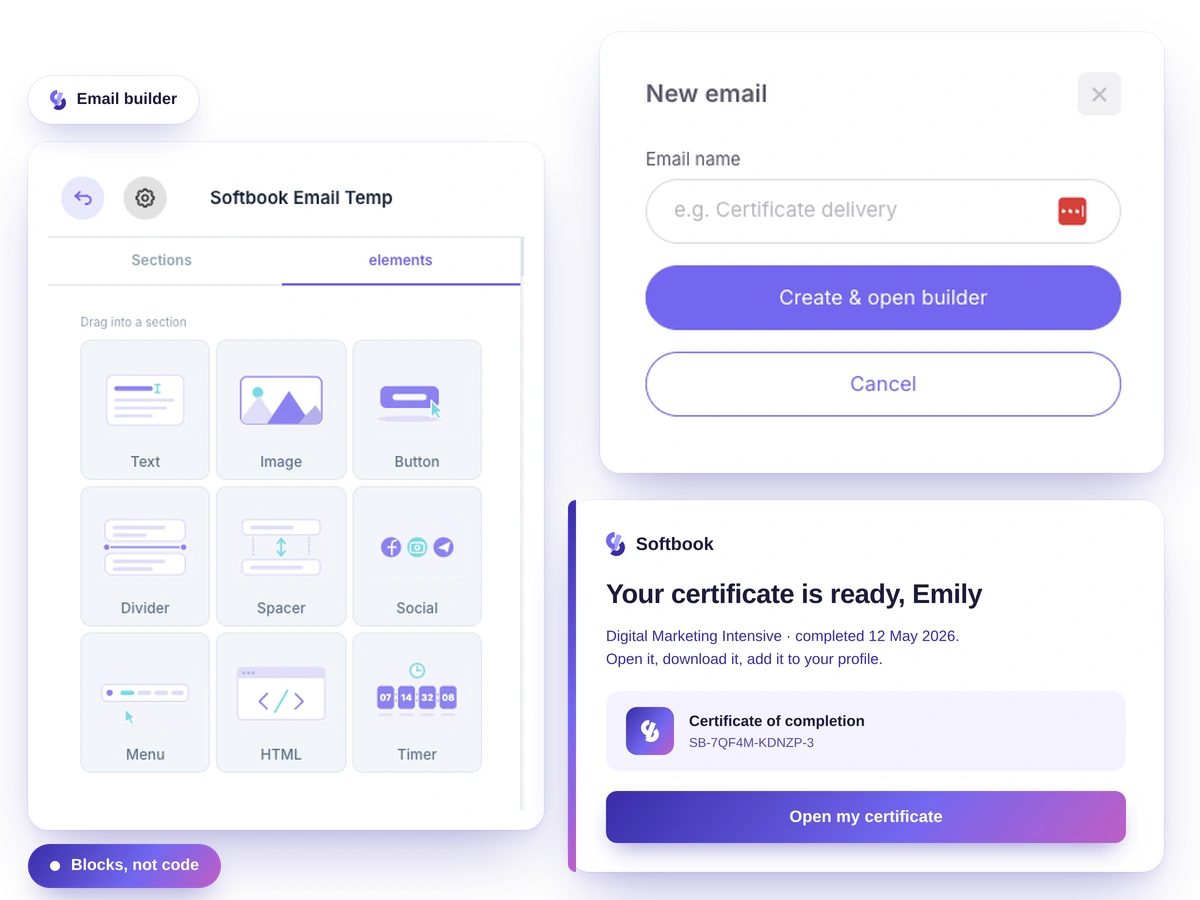 Email builder for sending certificates
