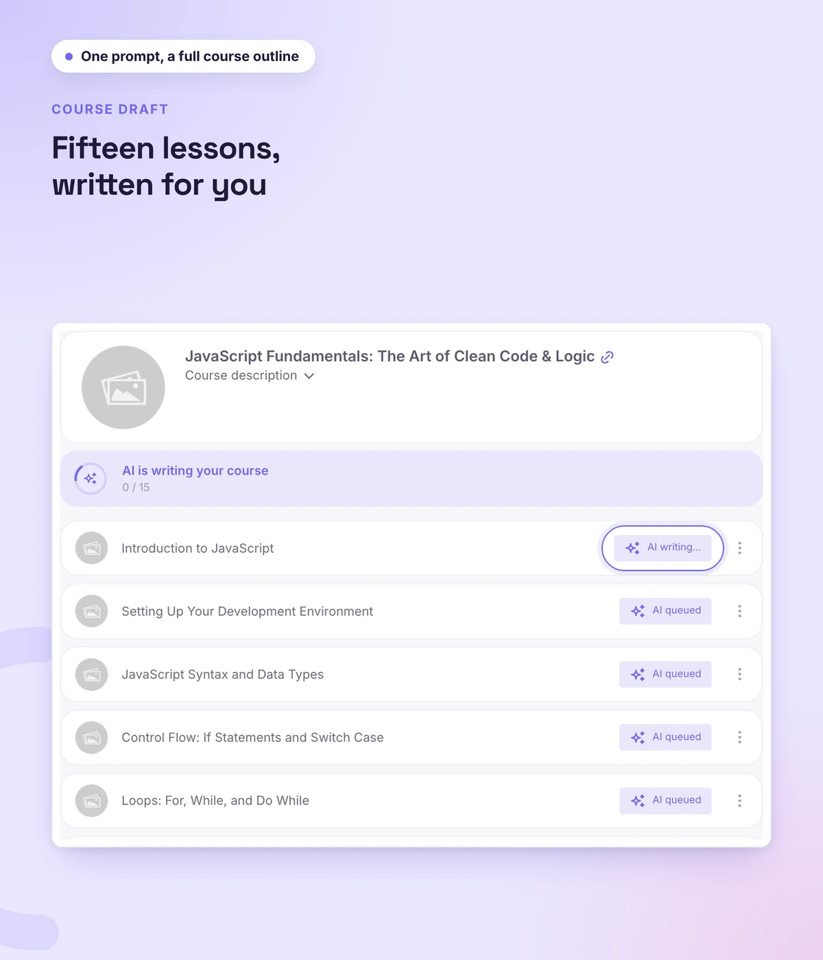 The AI course generation window and a finished structure in Softbook