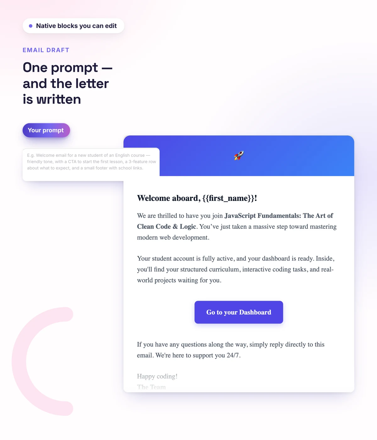 AI email generation in the Softbook builder