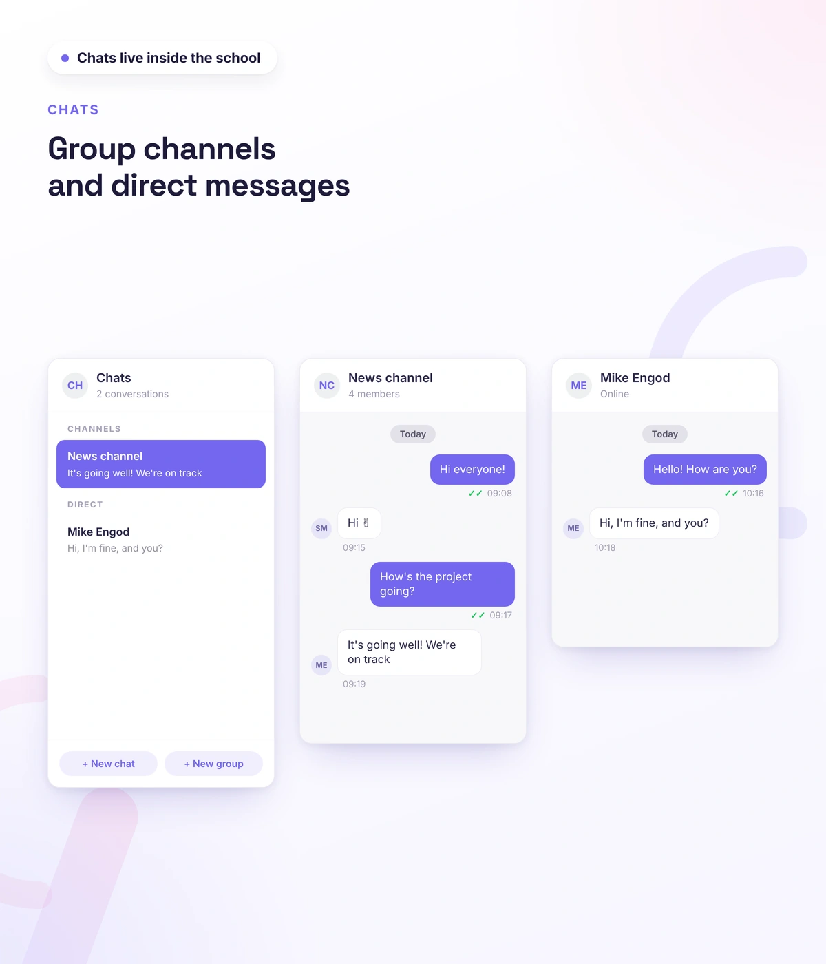 Direct and group chats in Softbook