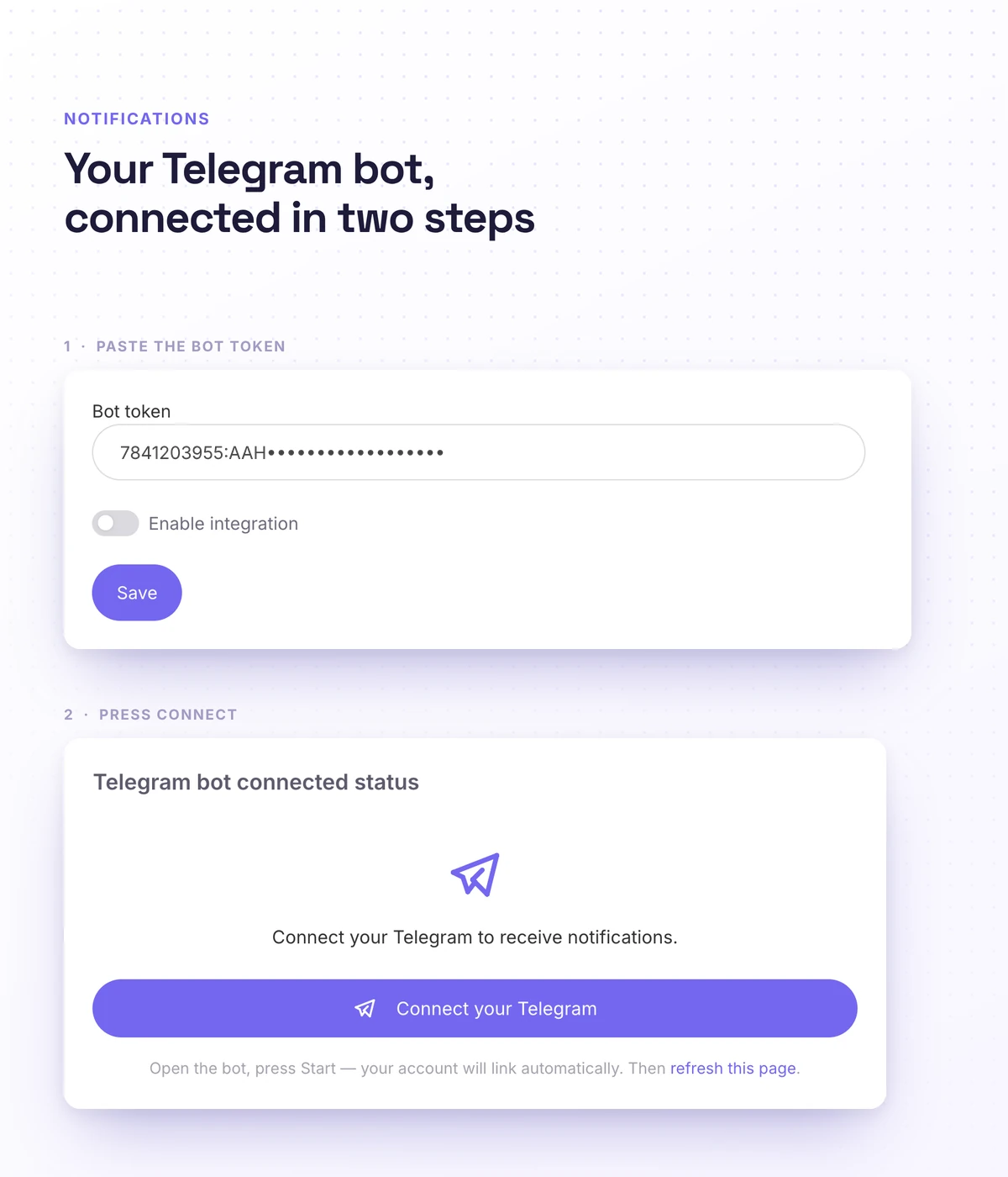 Connecting a school's Telegram bot in Softbook
