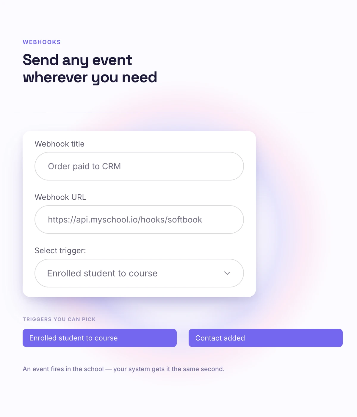 Webhook setup in a Softbook online school