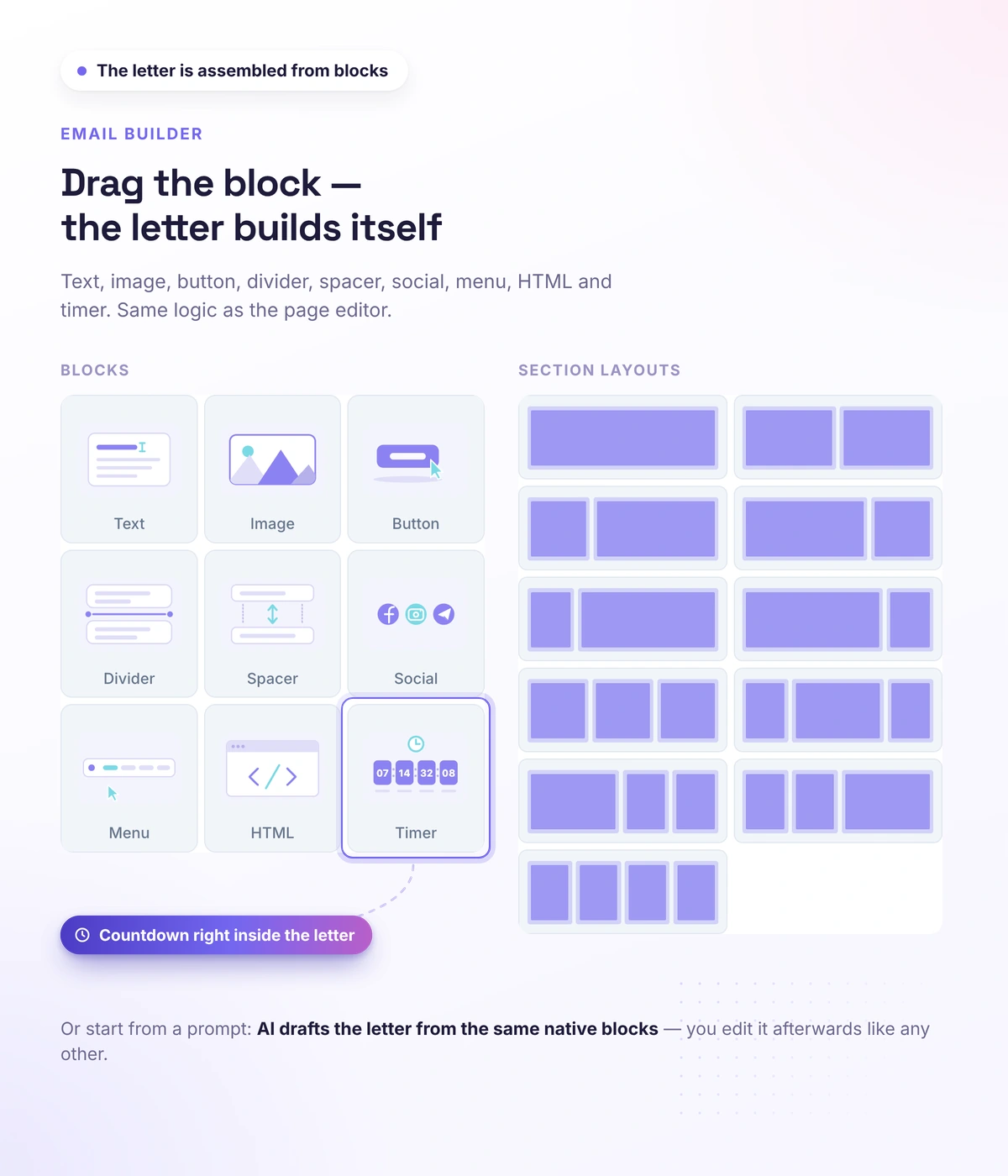 Email builder and AI generation in Softbook