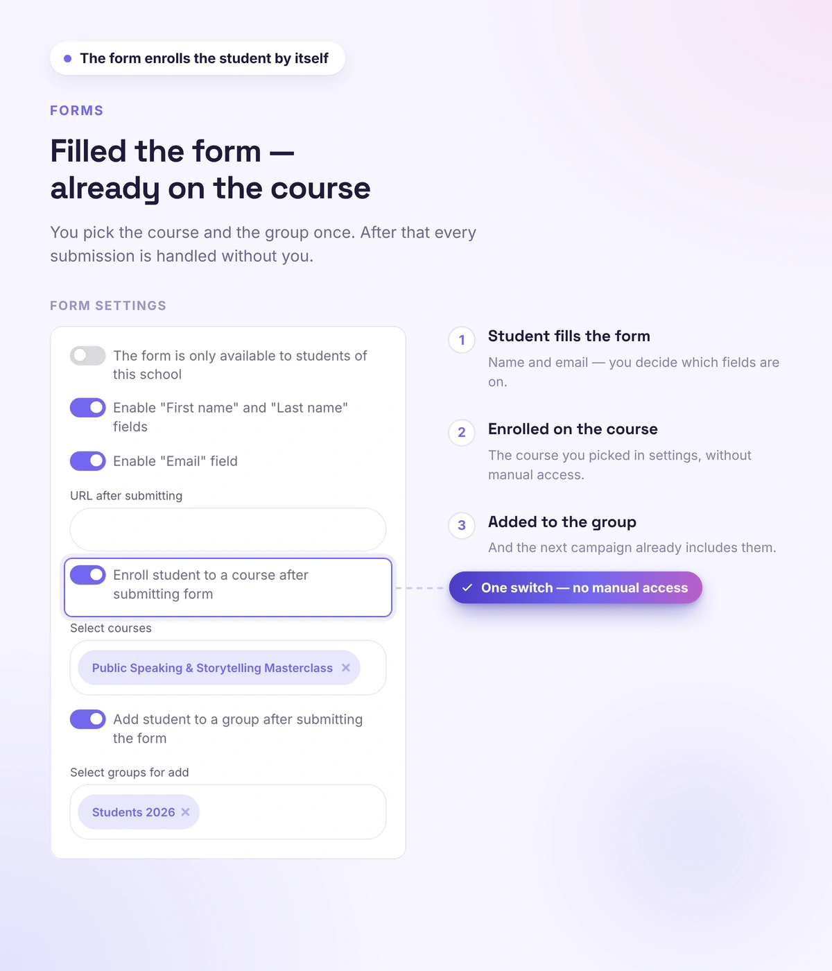 Auto-enrollment setup in a Softbook form