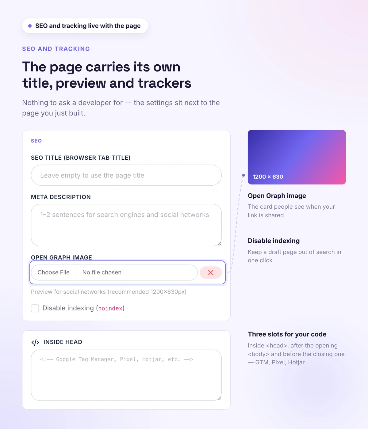 Page SEO and UTM settings in Softbook