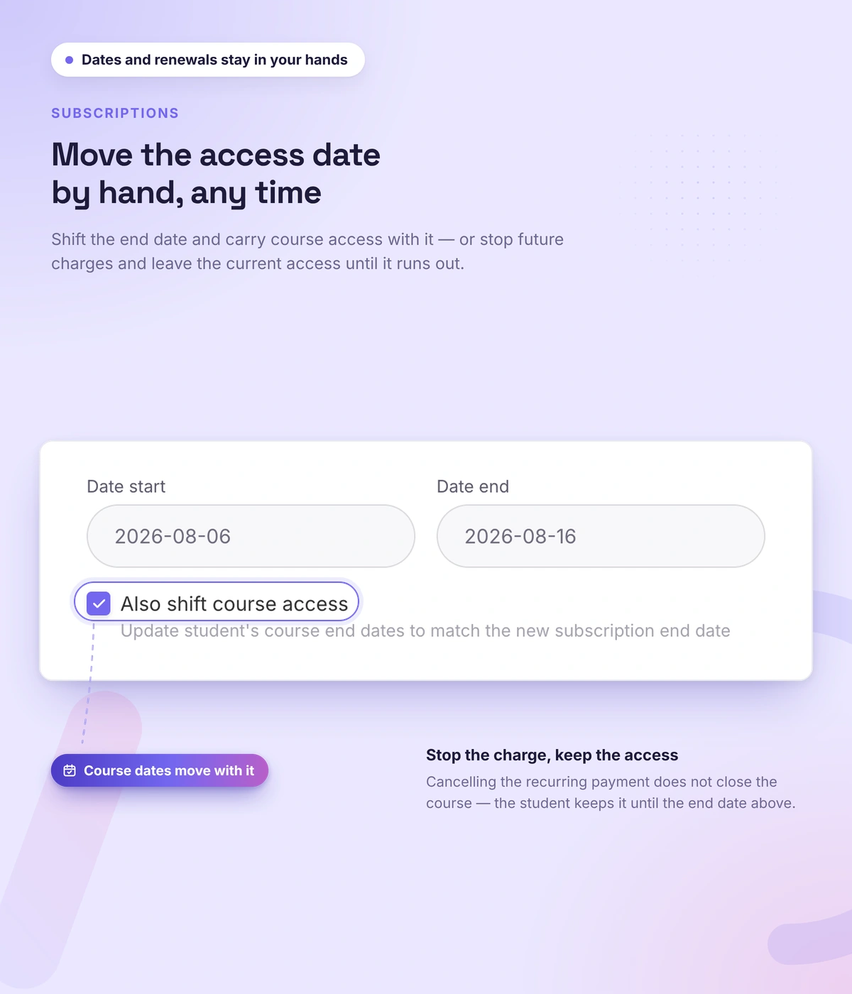 Subscription and recurring payment management in Softbook