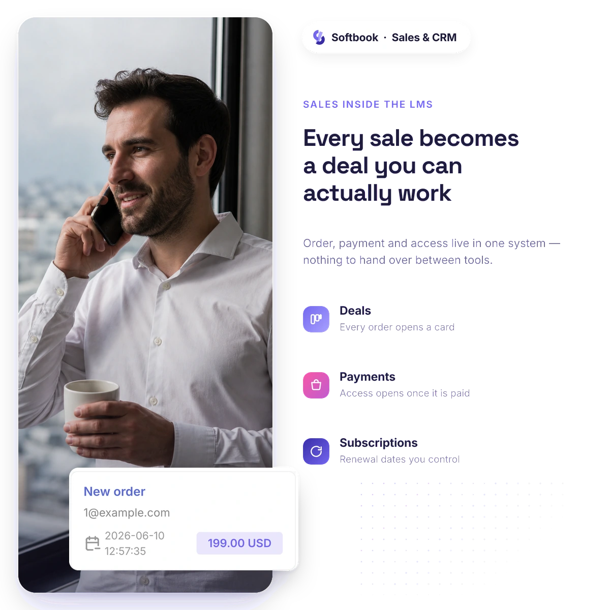 Sales and CRM in Softbook — pipeline and payments
