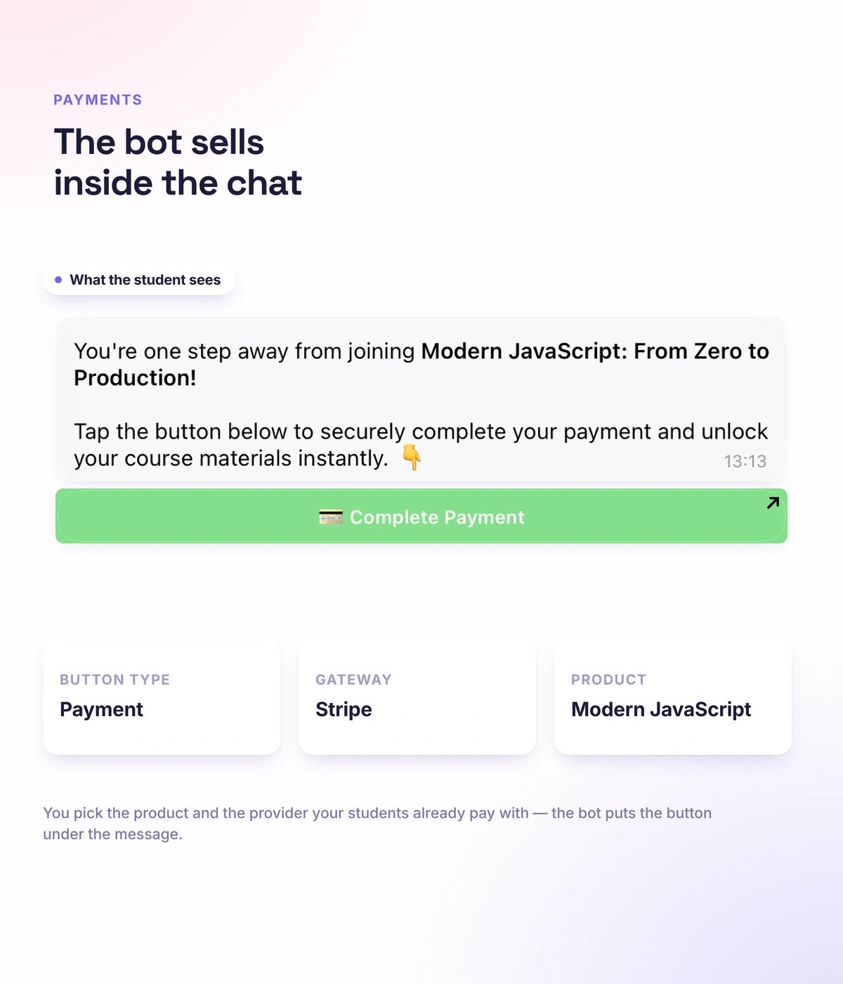 The Pay button in a Softbook Telegram bot workflow