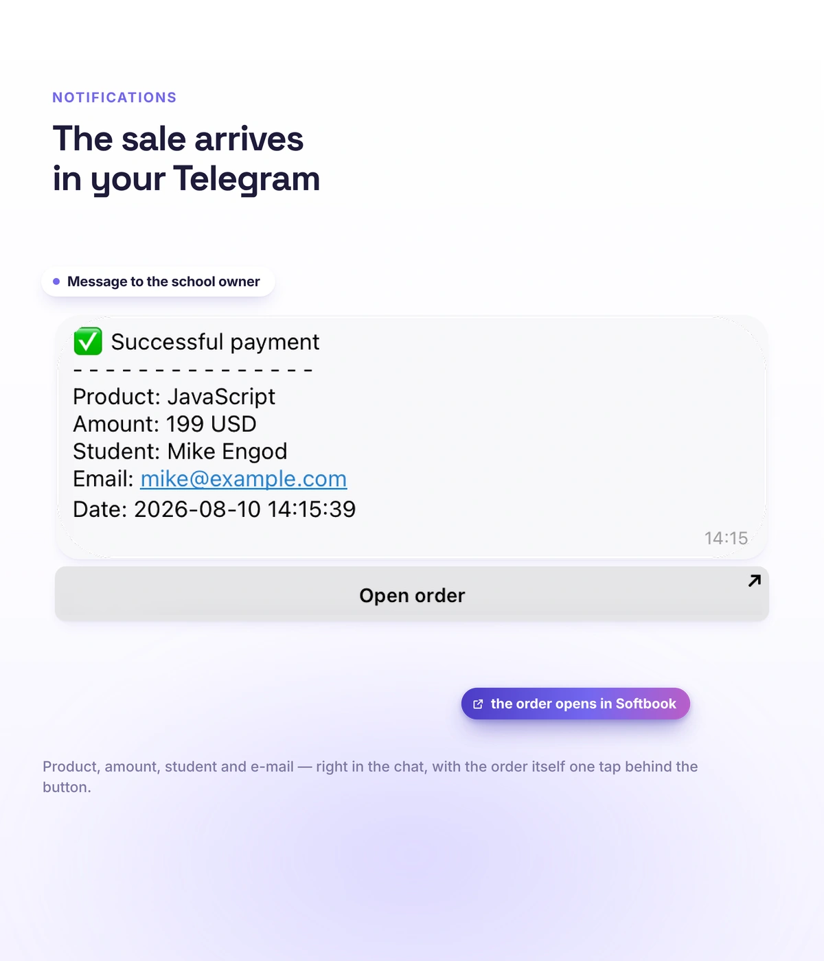 A payment notification in Telegram