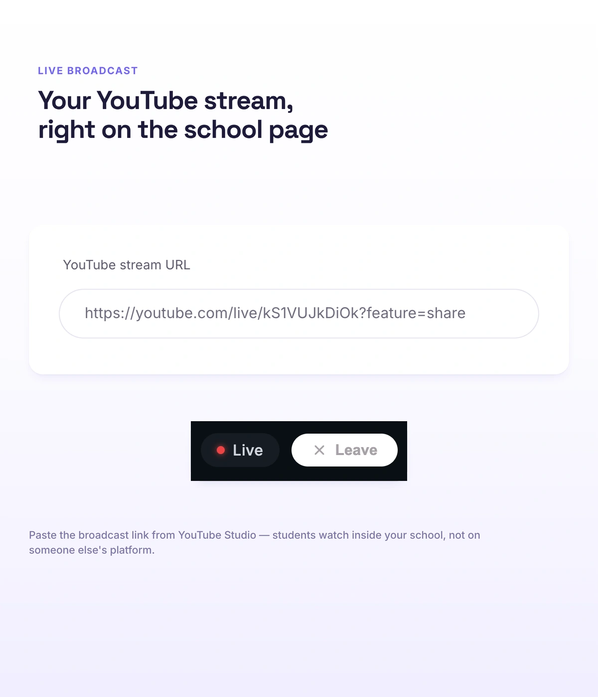 A YouTube stream on a school page in Softbook