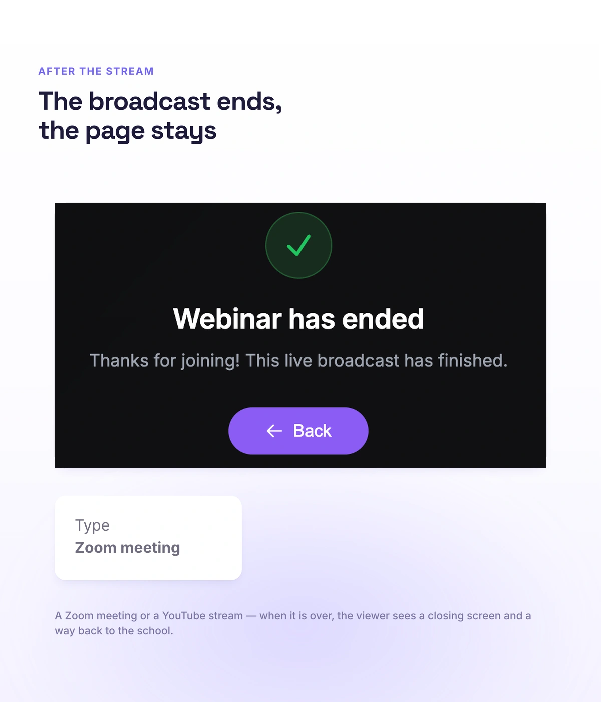 A Zoom broadcast and the redirect after the webinar in Softbook