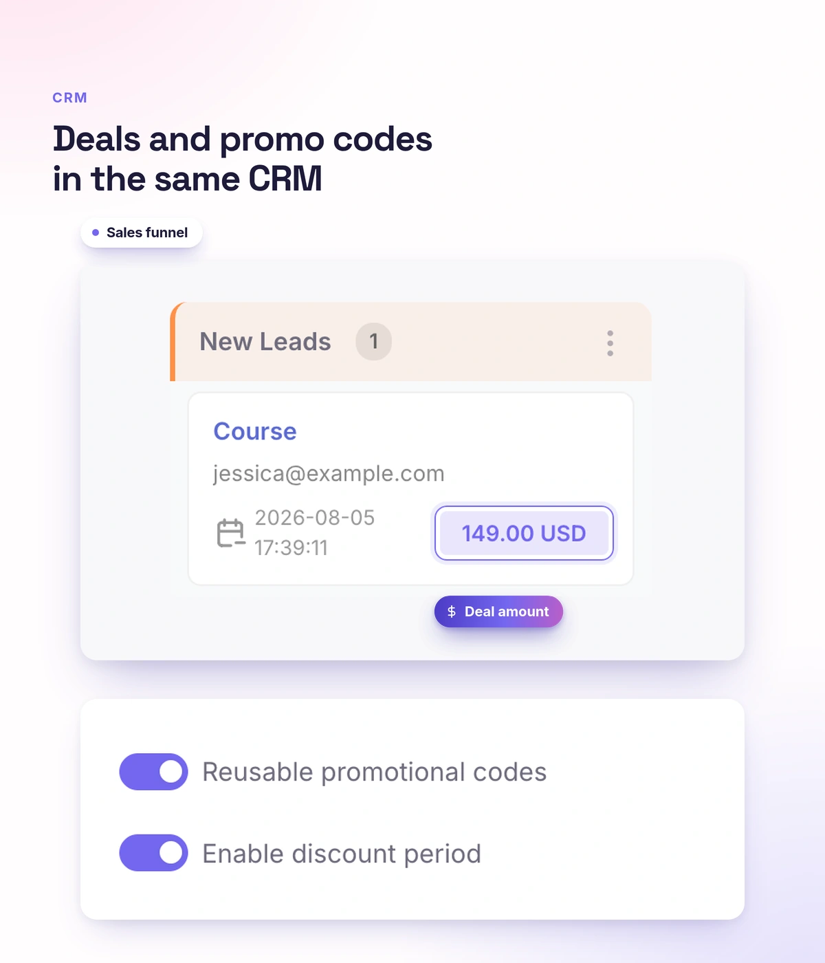 Kanban CRM d’un lancement et codes promo dans Softbook