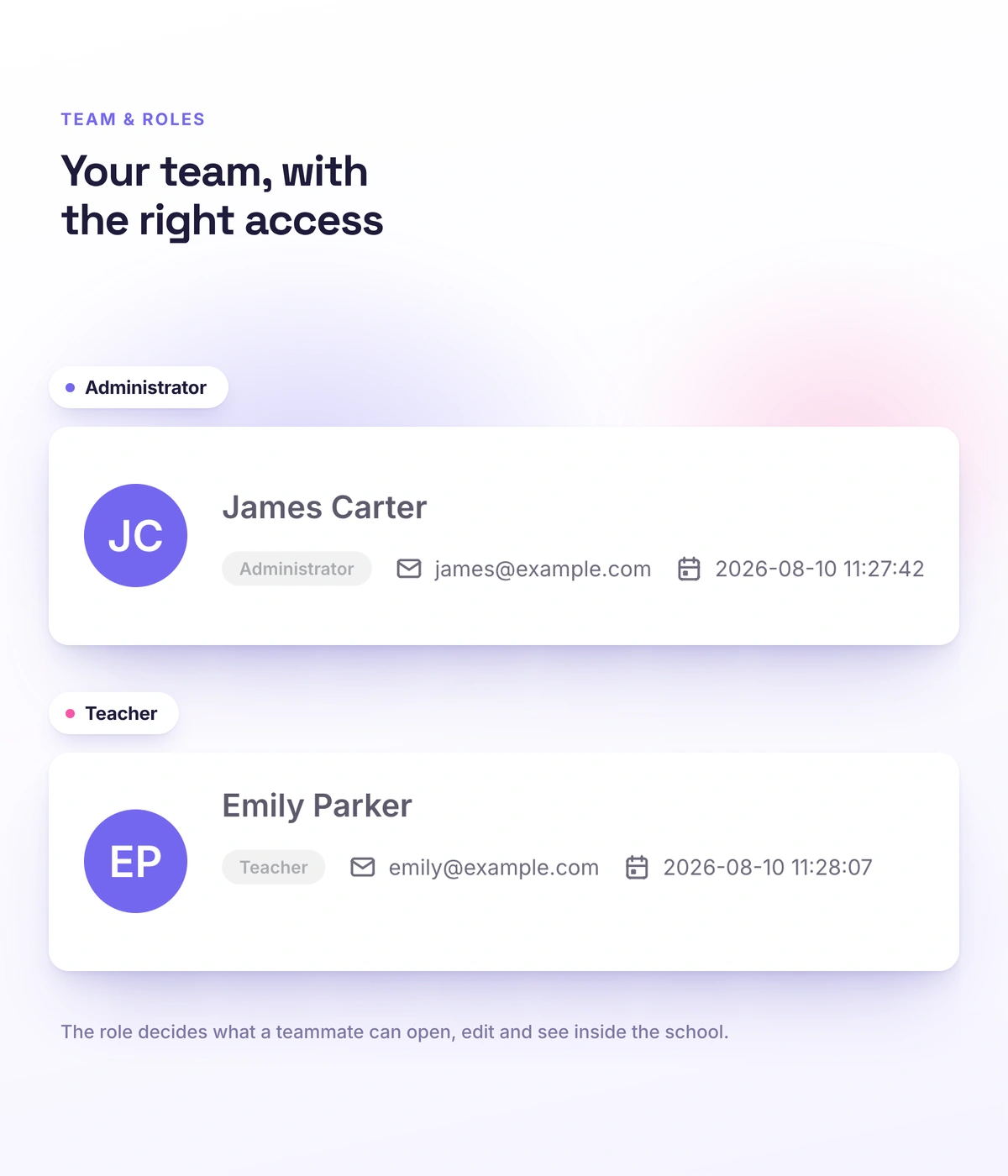Online school team roles in Softbook