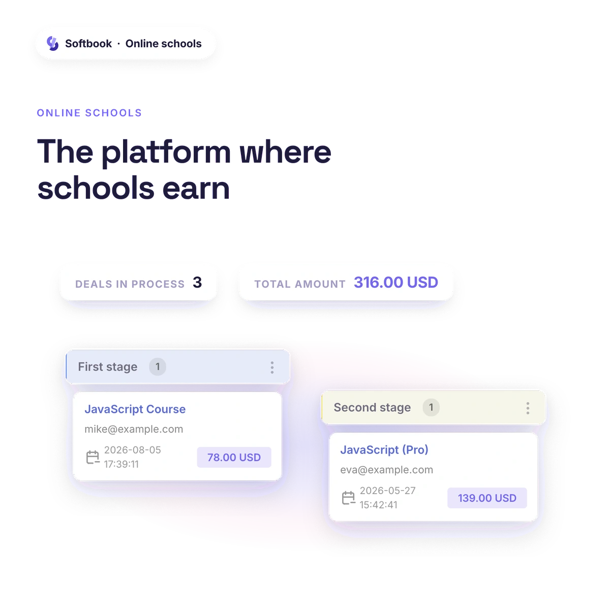 An online school dashboard in Softbook